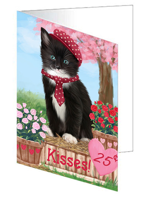Rosie 25 Cent Kisses Tuxedo Cat Handmade Artwork Assorted Pets Greeting Cards and Note Cards with Envelopes for All Occasions and Holiday Seasons GCD73277