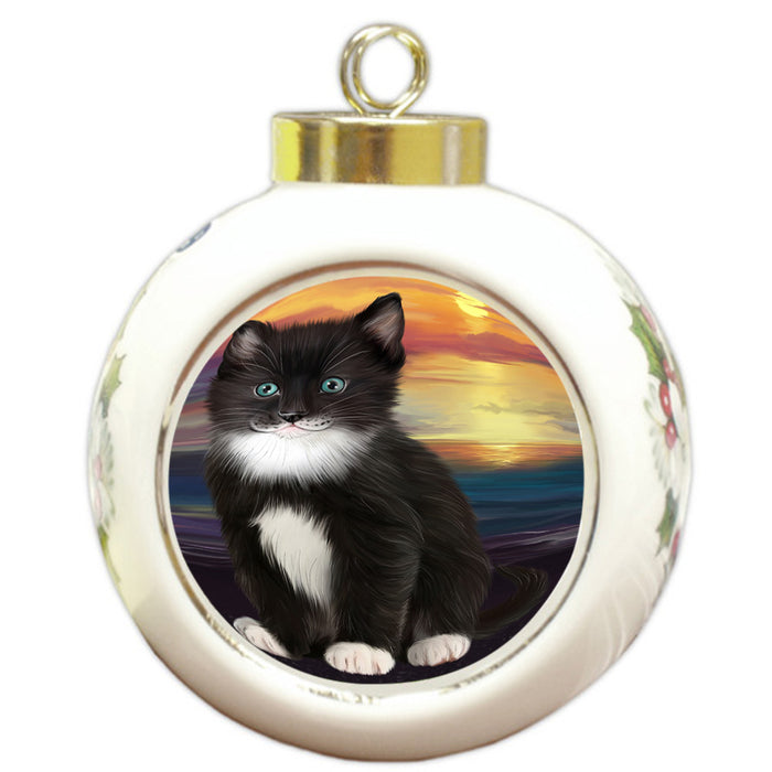 Tuxedo Cat Round Ball Christmas Ornament RBPOR51787