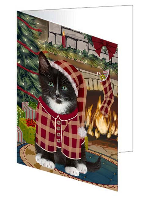 The Stocking was Hung Tuxedo Cat Handmade Artwork Assorted Pets Greeting Cards and Note Cards with Envelopes for All Occasions and Holiday Seasons GCD71444