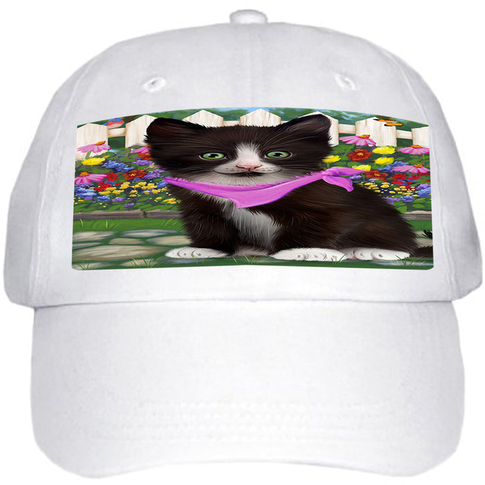 Spring Floral Tuxedo Cat Ball Hat Cap HAT60576