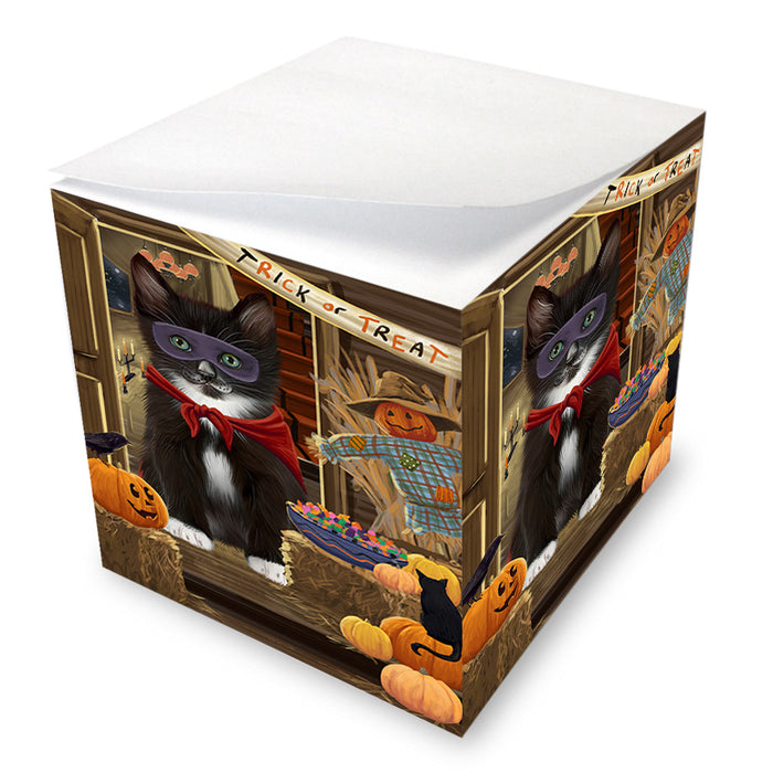 Enter at Own Risk Trick or Treat Halloween Tuxedo Cat Note Cube NOC53320