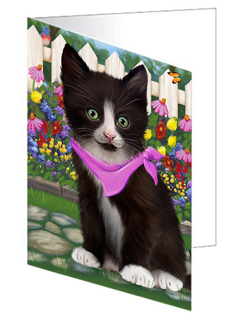 Spring Floral Tuxedo Cat Handmade Artwork Assorted Pets Greeting Cards and Note Cards with Envelopes for All Occasions and Holiday Seasons GCD60872