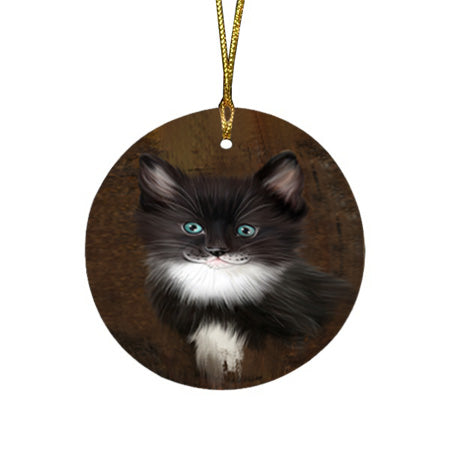 Rustic Tuxedo Cat Round Flat Christmas Ornament RFPOR54488
