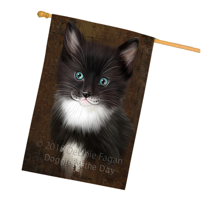 Rustic Tuxedo Cat House Flag FLG54695