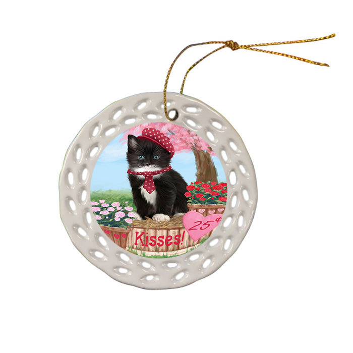 Rosie 25 Cent Kisses Tuxedo Cat Ceramic Doily Ornament DPOR56610