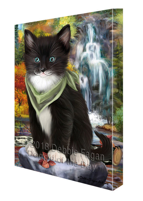 Scenic Waterfall Tuxedo Cat Canvas Print Wall Art Décor CVS85040