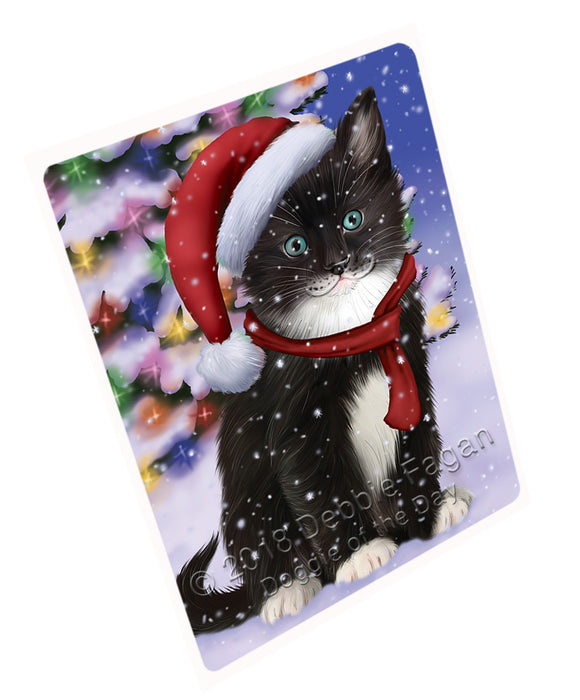 Winterland Wonderland Tuxedo Cat In Christmas Holiday Scenic Background Large Refrigerator / Dishwasher Magnet RMAG83592