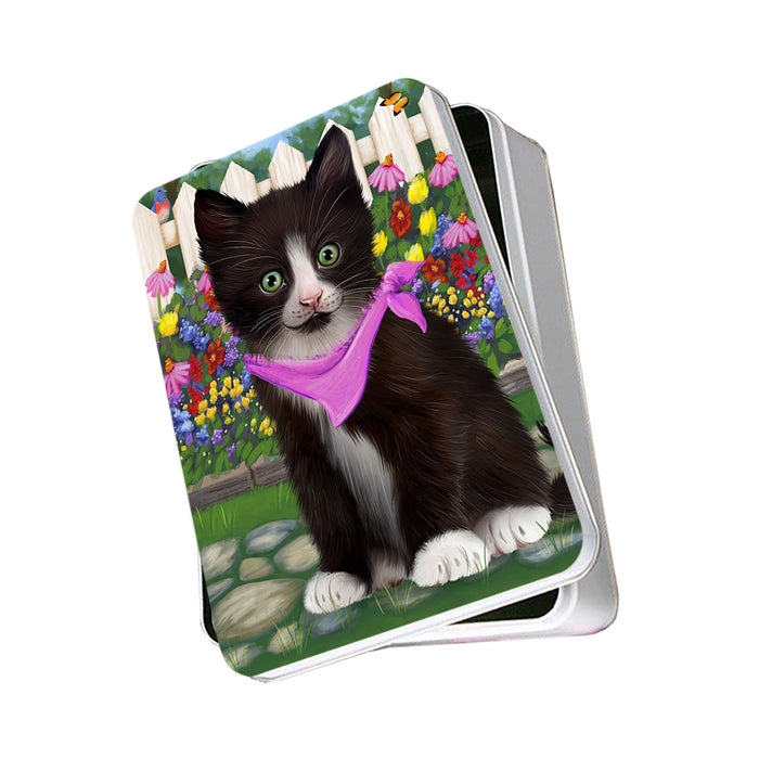 Spring Floral Tuxedo Cat Photo Storage Tin PITN52281