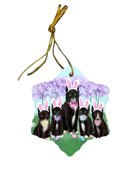 Easter Holiday Tuxedo Cats Star Porcelain Ornament SPOR57350