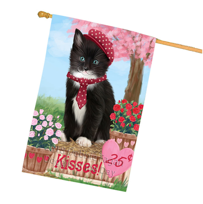 Rosie 25 Cent Kisses Tuxedo Cat House Flag FLG56938