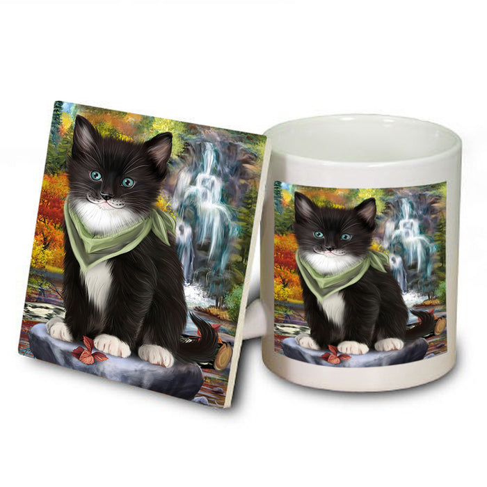 Scenic Waterfall Tuxedo Cat Mug and Coaster Set MUC51967
