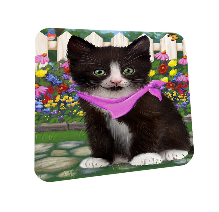 Spring Floral Tuxedo Cat Coasters Set of 4 CST52240