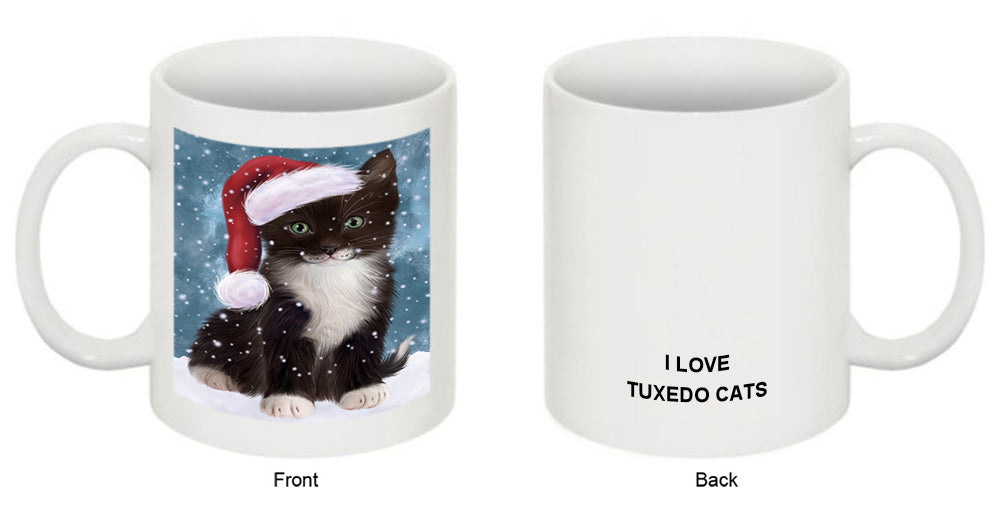 Let it Snow Christmas Holiday Tuxedo Cat Wearing Santa Hat Coffee Mug MUG49728