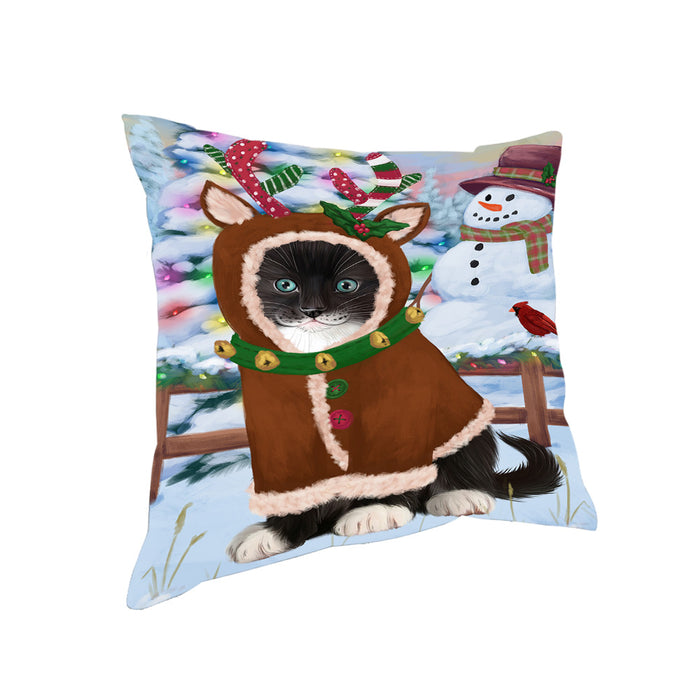 Christmas Gingerbread House Candyfest Tuxedo Cat Pillow PIL80616