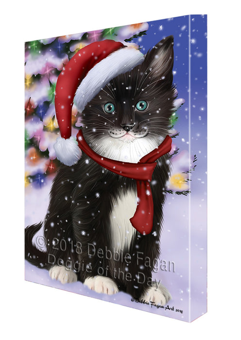 Winterland Wonderland Tuxedo Cat In Christmas Holiday Scenic Background Canvas Print Wall Art Décor CVS101915