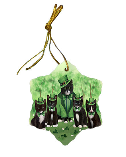 St. Patricks Day Irish Portrait Tuxedo Cats Star Porcelain Ornament SPOR57993
