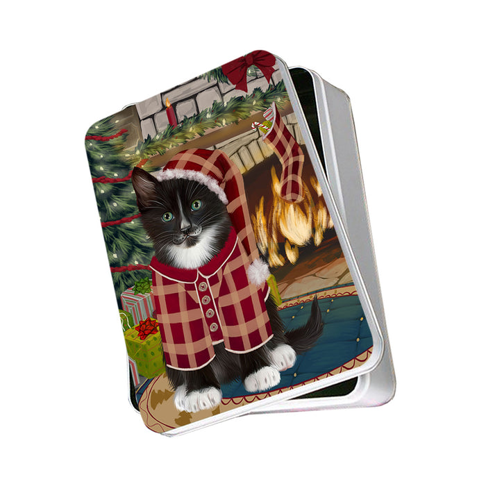 The Stocking was Hung Tuxedo Cat Photo Storage Tin PITN55586