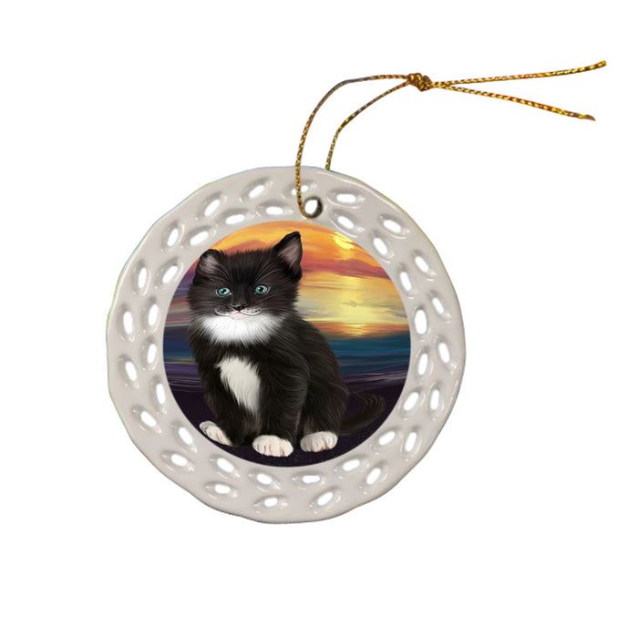 Tuxedo Cat Ceramic Doily Ornament DPOR51787