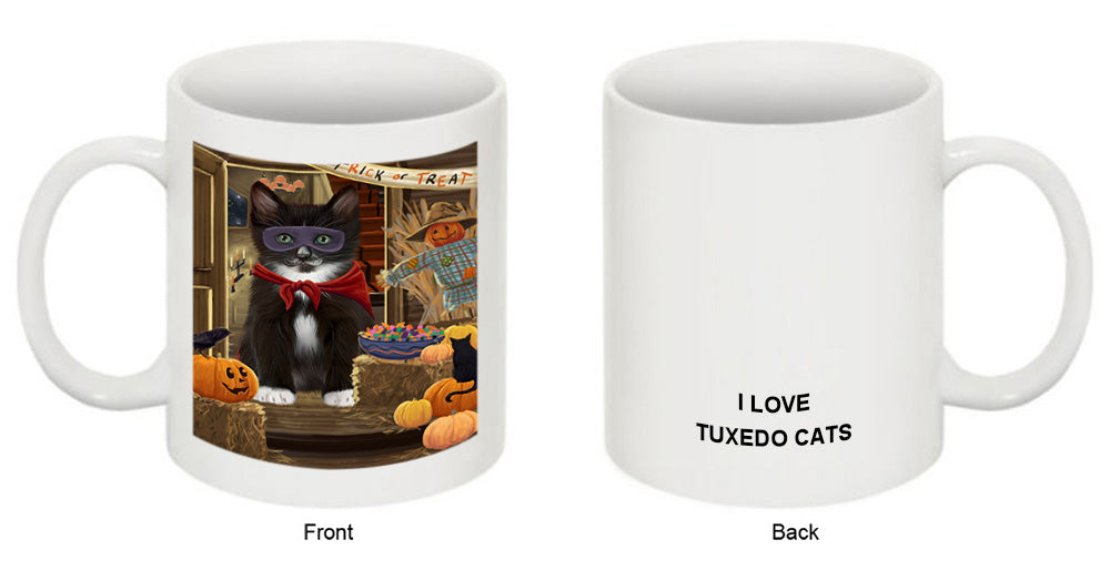 Enter at Own Risk Trick or Treat Halloween Tuxedo Cat Coffee Mug MUG48718