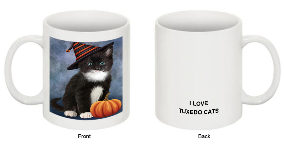 Happy Halloween Tuxedo Cat Wearing Witch Hat with Pumpkin Coffee Mug MUG50147