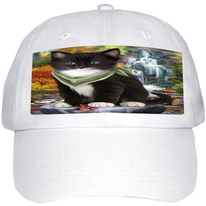Scenic Waterfall Tuxedo Cat Ball Hat Cap HAT59658