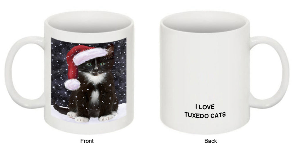 Let it Snow Christmas Holiday Tuxedo Cat Wearing Santa Hat Coffee Mug MUG49729