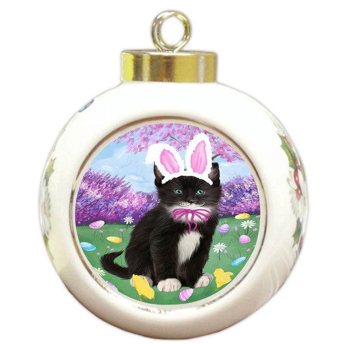 Easter Holiday Tuxedo Cat Round Ball Christmas Ornament RBPOR57351