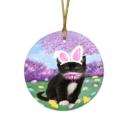 Easter Holiday Tuxedo Cat Round Flat Christmas Ornament RFPOR57351