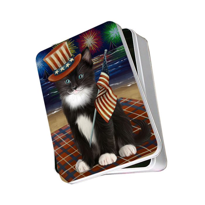 4th of July Independence Day Firework Tuxedo Cat Photo Storage Tin PITN52127