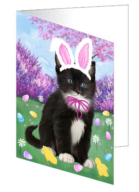 Easter Holiday Tuxedo Cat Handmade Artwork Assorted Pets Greeting Cards and Note Cards with Envelopes for All Occasions and Holiday Seasons GCD76364