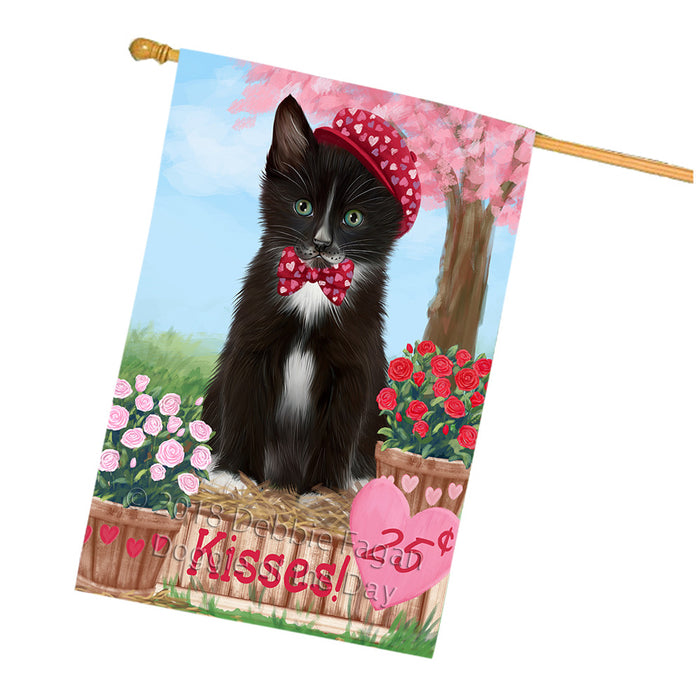 Rosie 25 Cent Kisses Tuxedo Cat House Flag FLG56939