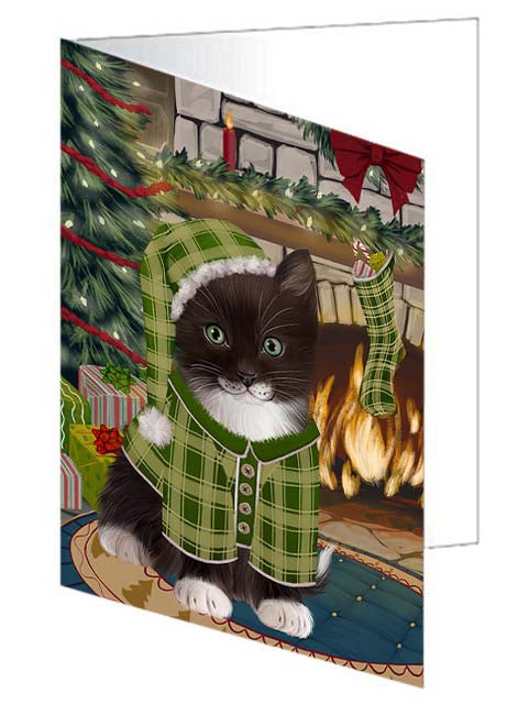 The Stocking was Hung Tuxedo Cat Handmade Artwork Assorted Pets Greeting Cards and Note Cards with Envelopes for All Occasions and Holiday Seasons GCD71447