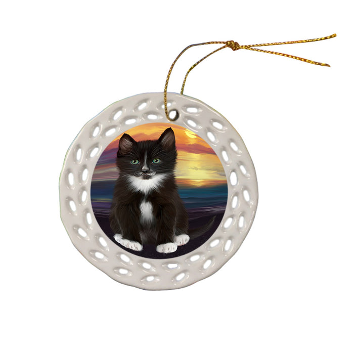 Tuxedo Cat Ceramic Doily Ornament DPOR51788