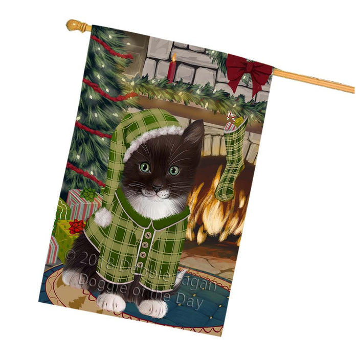 The Stocking was Hung Tuxedo Cat House Flag FLG56073