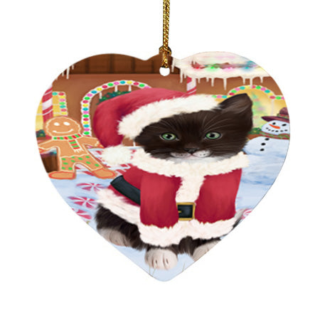 Christmas Gingerbread House Candyfest Tuxedo Cat Heart Christmas Ornament HPOR56938