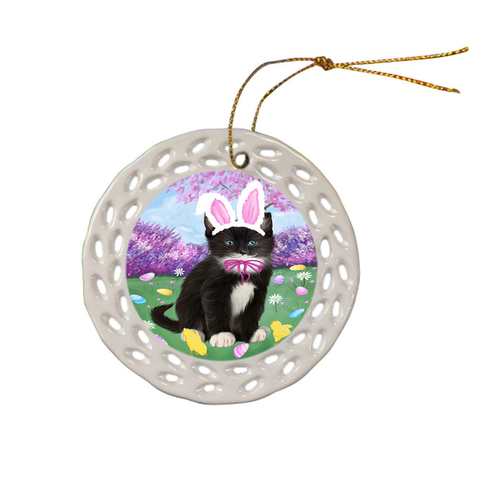 Easter Holiday Tuxedo Cat Ceramic Doily Ornament DPOR57351