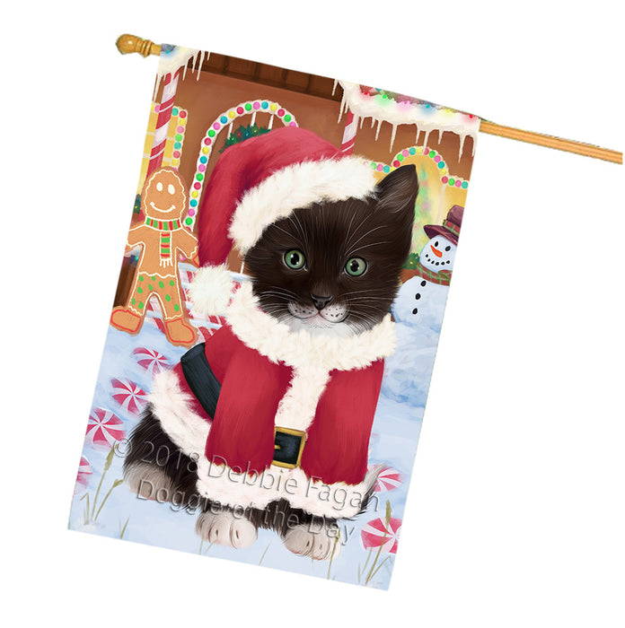 Christmas Gingerbread House Candyfest Tuxedo Cat House Flag FLG57266