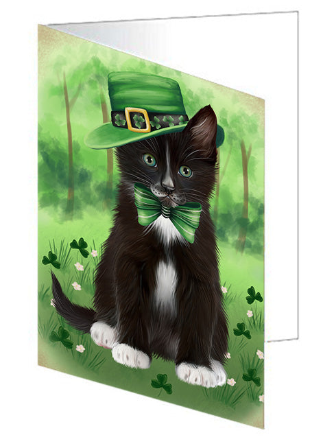 St. Patricks Day Irish Portrait Tuxedo Cat Handmade Artwork Assorted Pets Greeting Cards and Note Cards with Envelopes for All Occasions and Holiday Seasons GCD76676
