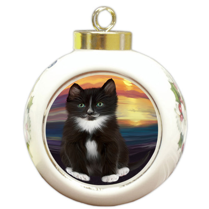 Tuxedo Cat Round Ball Christmas Ornament RBPOR51788
