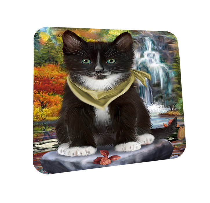 Scenic Waterfall Tuxedo Cat Coasters Set of 4 CST51935