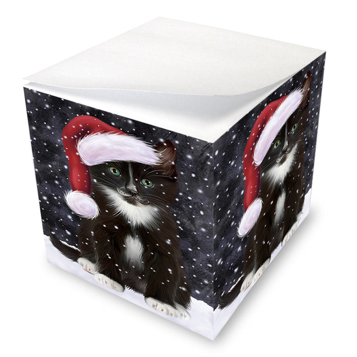 Let it Snow Christmas Holiday Tuxedo Cat Wearing Santa Hat Note Cube NOC55977