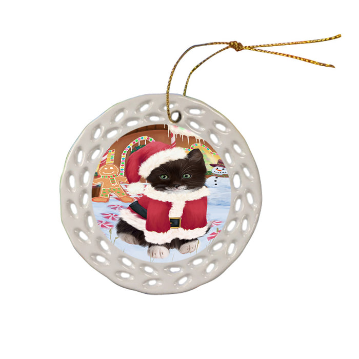 Christmas Gingerbread House Candyfest Tuxedo Cat Ceramic Doily Ornament DPOR56938