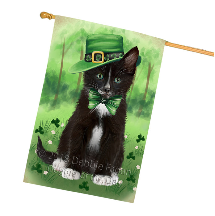 St. Patricks Day Irish Portrait Tuxedo Cat House Flag FLG65078