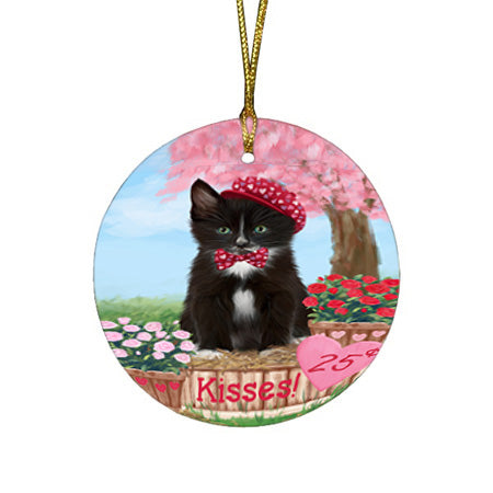 Rosie 25 Cent Kisses Tuxedo Cat Round Flat Christmas Ornament RFPOR56611