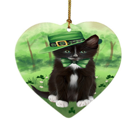 St. Patricks Day Irish Portrait Tuxedo Cat Heart Christmas Ornament HPOR57994