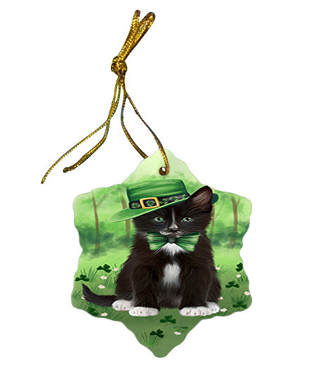 St. Patricks Day Irish Portrait Tuxedo Cat Star Porcelain Ornament SPOR57994
