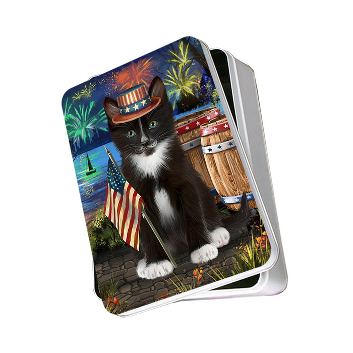 4th of July Independence Day Firework Tuxedo Cat Photo Storage Tin PITN54046