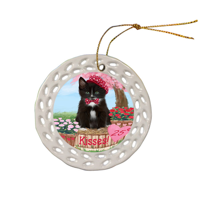 Rosie 25 Cent Kisses Tuxedo Cat Ceramic Doily Ornament DPOR56611