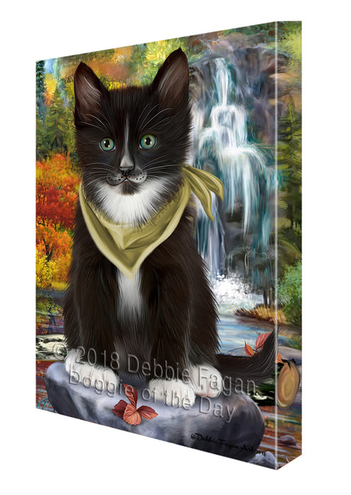 Scenic Waterfall Tuxedo Cat Canvas Print Wall Art Décor CVS85049