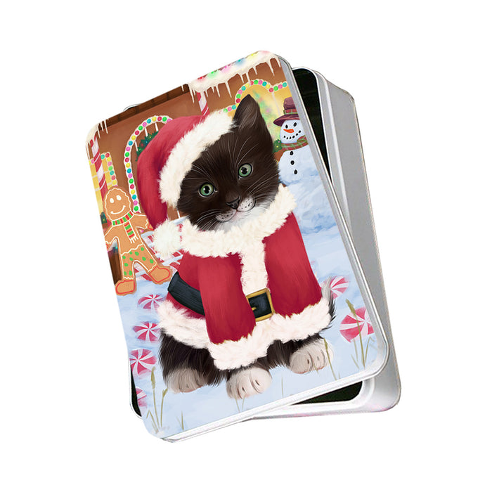 Christmas Gingerbread House Candyfest Tuxedo Cat Photo Storage Tin PITN56525